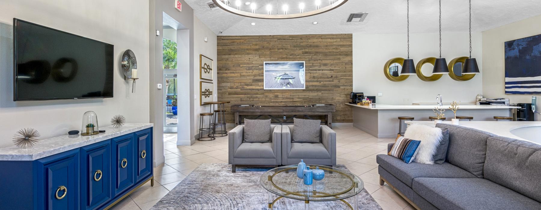 lounge area with bright lighting