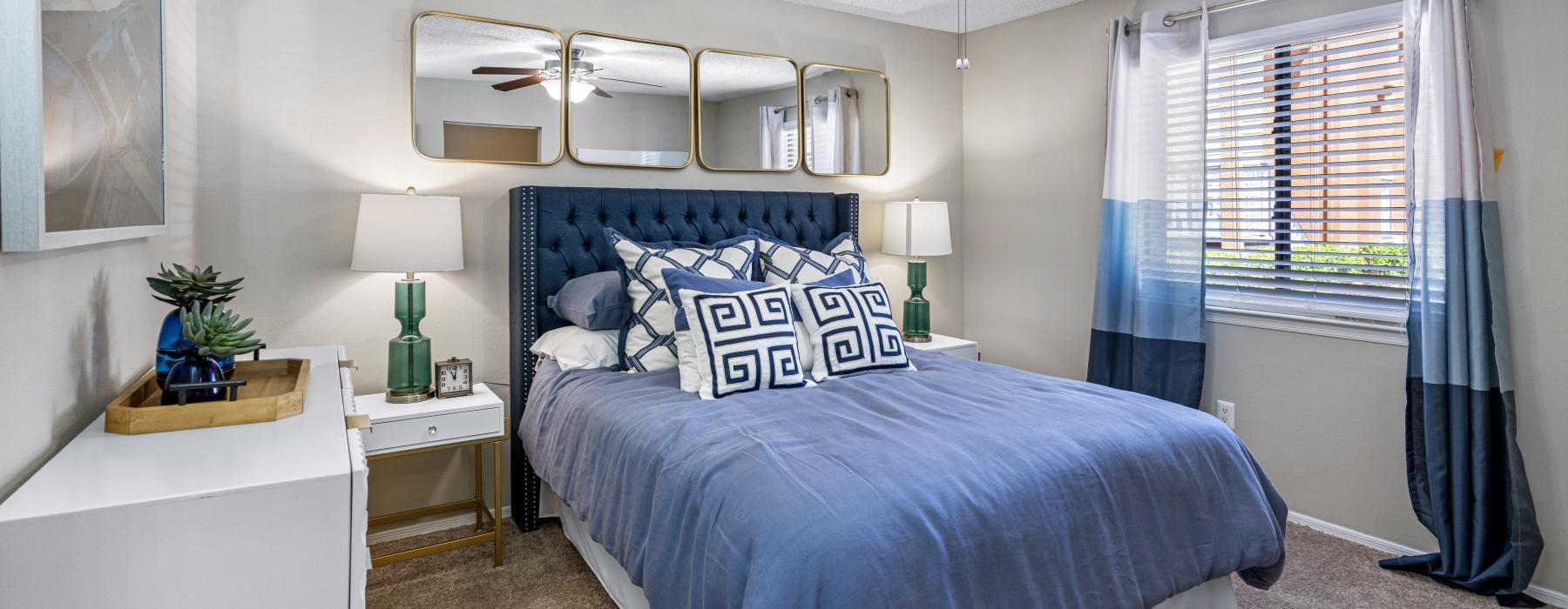 modern bedroom with bright lighting